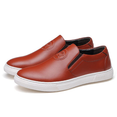 OEM ODM Άνδρες Slip On δερμάτινα παπούτσια Μαύρο / Καφέ με λευκή σόλα