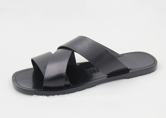 Μοντέλα ανδρικά δερμάτινα παντόφλες Flip Flops Μαύρα ανδρικά καλοκαιρινά δερμάτινα σανδάλια