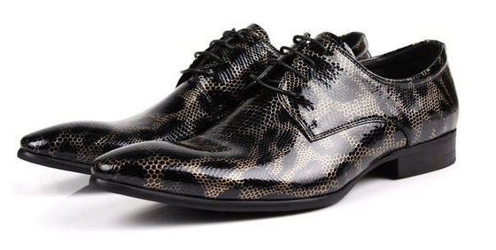 Κροκόδειλος στυλ ανδρικά μαύρα παπούτσια Brogue, μόδα νυχτερινό κλαμπ γνήσια παπούτσια από φίδι