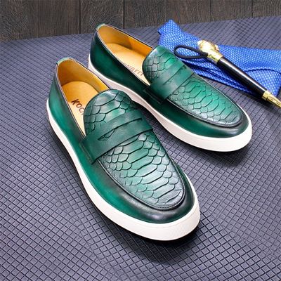 Προσαρμοσμένα ανδρικά Slip On Sneakers Σκάφοι Στρογγυλοδάχτυλο Δερμάτινα Υποδήματα