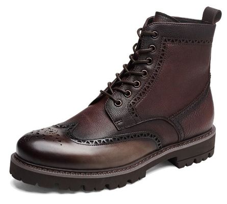 Μαύρο / καφέ ανδρικό δερμάτινο Brogue Γόνατος μπότες με κοφτερό δάχτυλο του ποδιού Στυλ μόδας