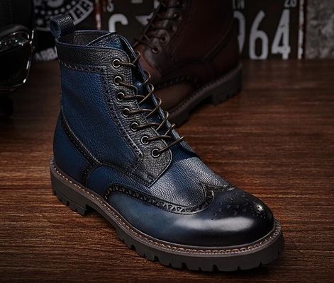 Μαύρο / καφέ ανδρικό δερμάτινο Brogue Γόνατος μπότες με κοφτερό δάχτυλο του ποδιού Στυλ μόδας