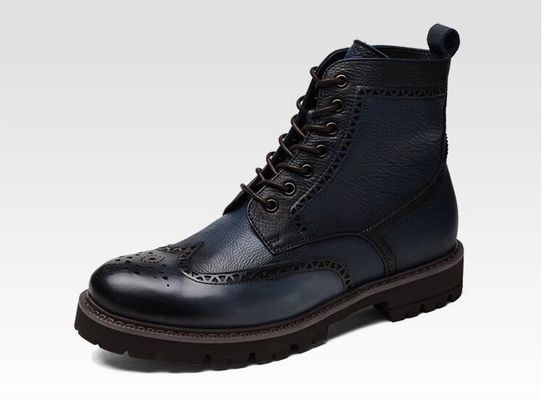 Μαύρο / καφέ ανδρικό δερμάτινο Brogue Γόνατος μπότες με κοφτερό δάχτυλο του ποδιού Στυλ μόδας