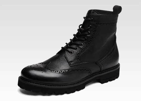 Μαύρο / καφέ ανδρικό δερμάτινο Brogue Γόνατος μπότες με κοφτερό δάχτυλο του ποδιού Στυλ μόδας