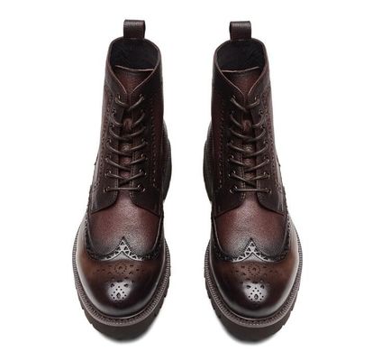 Μαύρο / καφέ ανδρικό δερμάτινο Brogue Γόνατος μπότες με κοφτερό δάχτυλο του ποδιού Στυλ μόδας