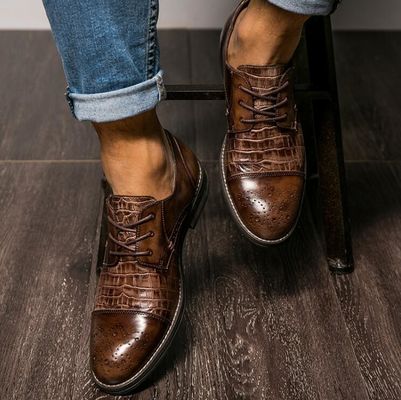 Πατίνα Παπούτσια από δέρμα κροκοδείλου για άνδρες, Brogue Wingtips Εξωτικά παπούτσια από δέρμα για άνδρες