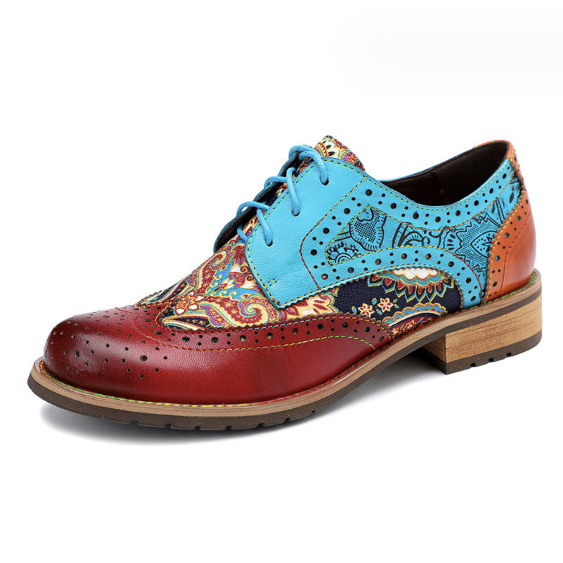 Βρετανικό στυλ Γυναικεία Brogue Oxford παπούτσια Πολυχρωματικά Γυναικεία δερμάτινα παπούτσια Derby